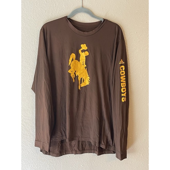 Men's 2XL NWOT Wyoming Cowboys Adidas Creator Tee Long Sleeve Shirt Brown - Picture 1 of 7
